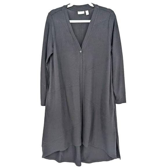 LOGO Lori Goldstein Black Lagenlook Asymmetric Hem V Neck Duster Cardigan MP - Picture 5 of 10